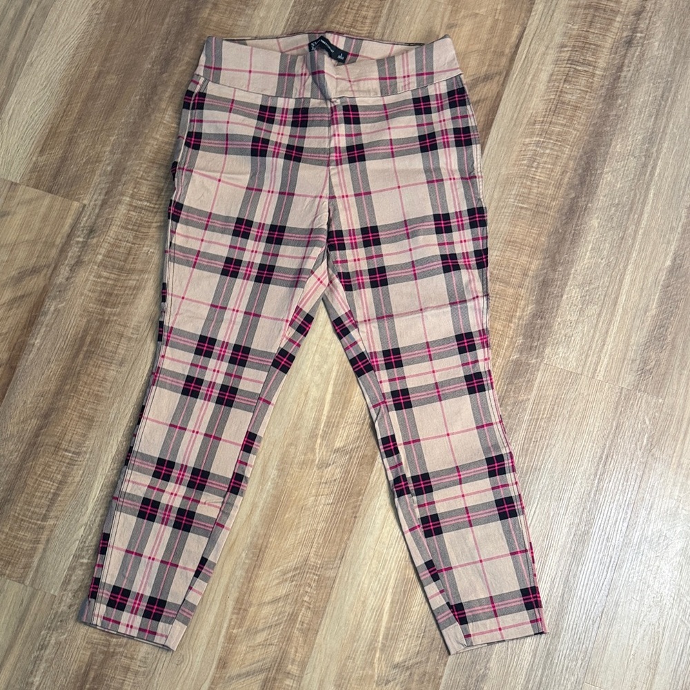 Plaid stretch pants Pink and Tan